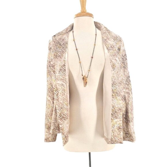 Chicos 1 Medium Jacket Silk Gold Silver Metallic Blazer Button-up Jacquard Y2K - Picture 4 of 13